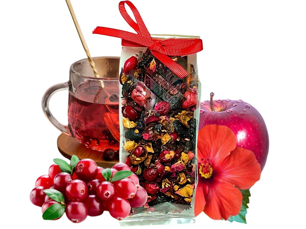 cesarska żurawina herbata mocno owocowa do zaparzania z hibiskusem jabłkiem rodzynkami żurawiną
