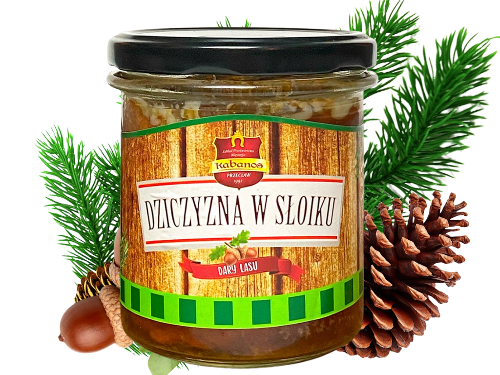 Mięso z dzika w słoiku, prosty skład bez ulepszaczy. dziczyzna w słoiku