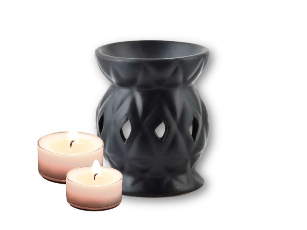 czarny grafitowy ceramiczny kominek na woski zapachowe, olejki. wystarczy włożyć podgrzewacz tealight i cieszyć się pięknym zapachem