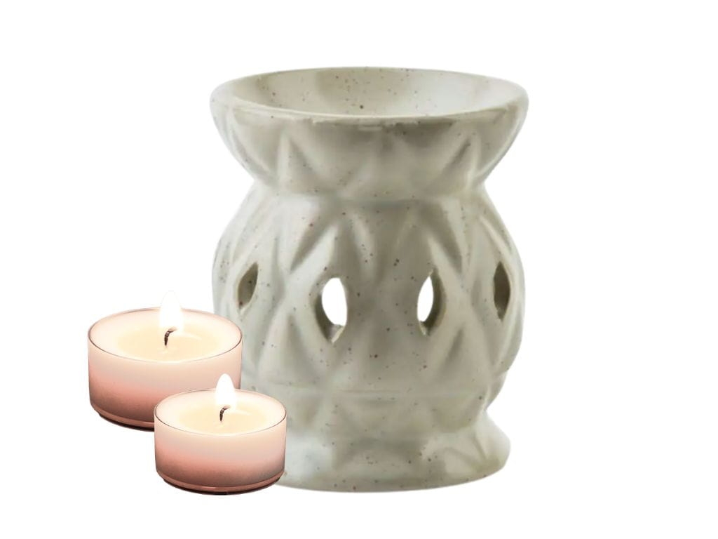 Ceramiczny kominek na olejki zapachowe beżowy na woski zapachowe podgrzewacze tealight