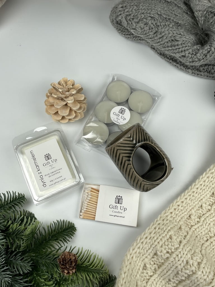 gotowy zestaw do aromaterapii, brązowy kominek sojowy wosk zapachowy podgrzewać, świeca tealight, zapałki
