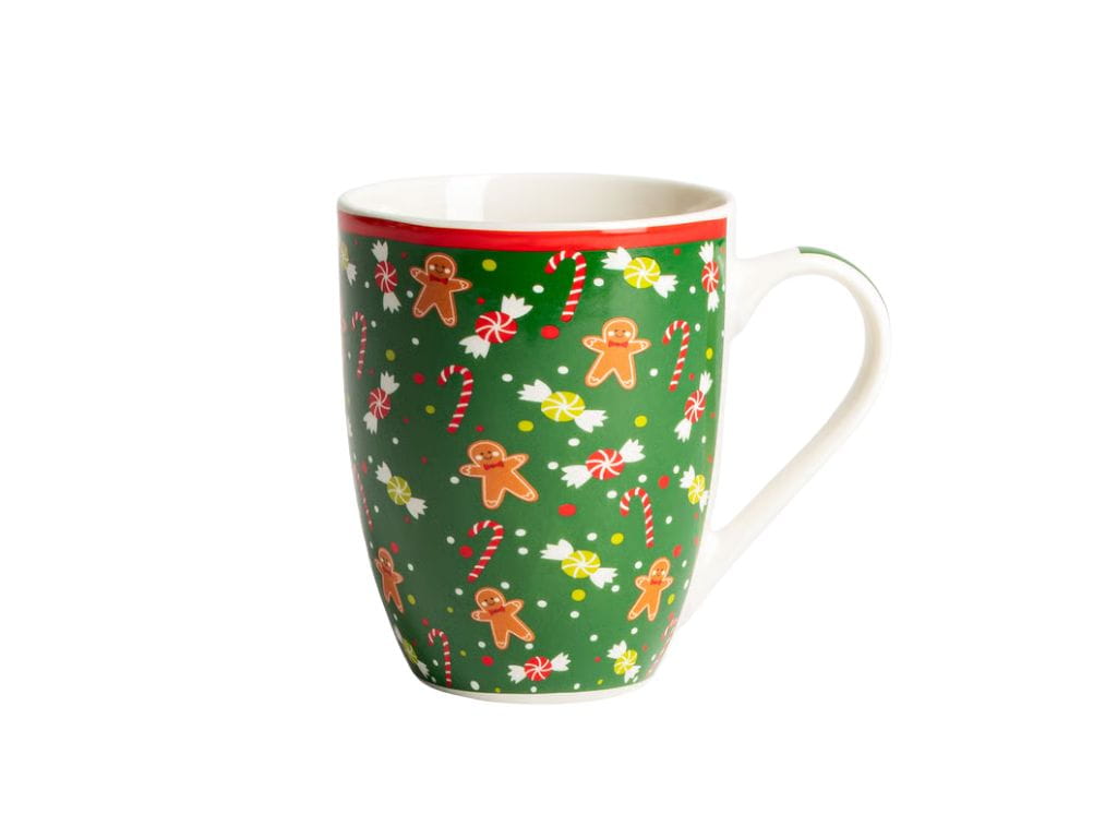 Zielony świąteczny kubek porcelanowy. Elegancki i trwały, idealny do kawy, herbaty i kakao. Doskonały jako prezent świąteczny lub dodatek do zestawu upominkowego, wprowadza świąteczny klimat.