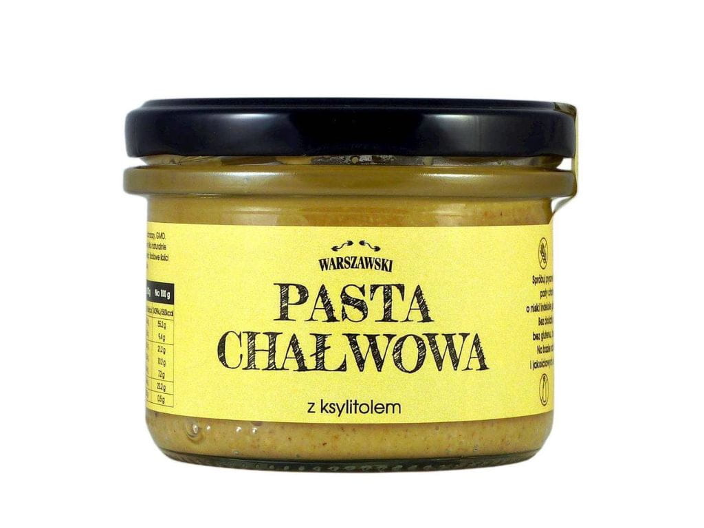Pasta chałwowa o niskim IG 12, bez glutenu, laktozy i cukru. Wegańska, zdrowa przekąska na bazie naturalnych składników. Idealna do kanapek, owsianki, deserów i wypieków.