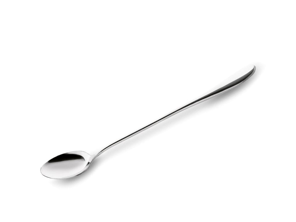 Srebrna długa łyżeczka koktajlowa ze stali nierdzewnej. Idealna do latte, kaw warstwowych, deserów, lodów i koktajli. Elegancki, stylowy dodatek do każdej zastawy.