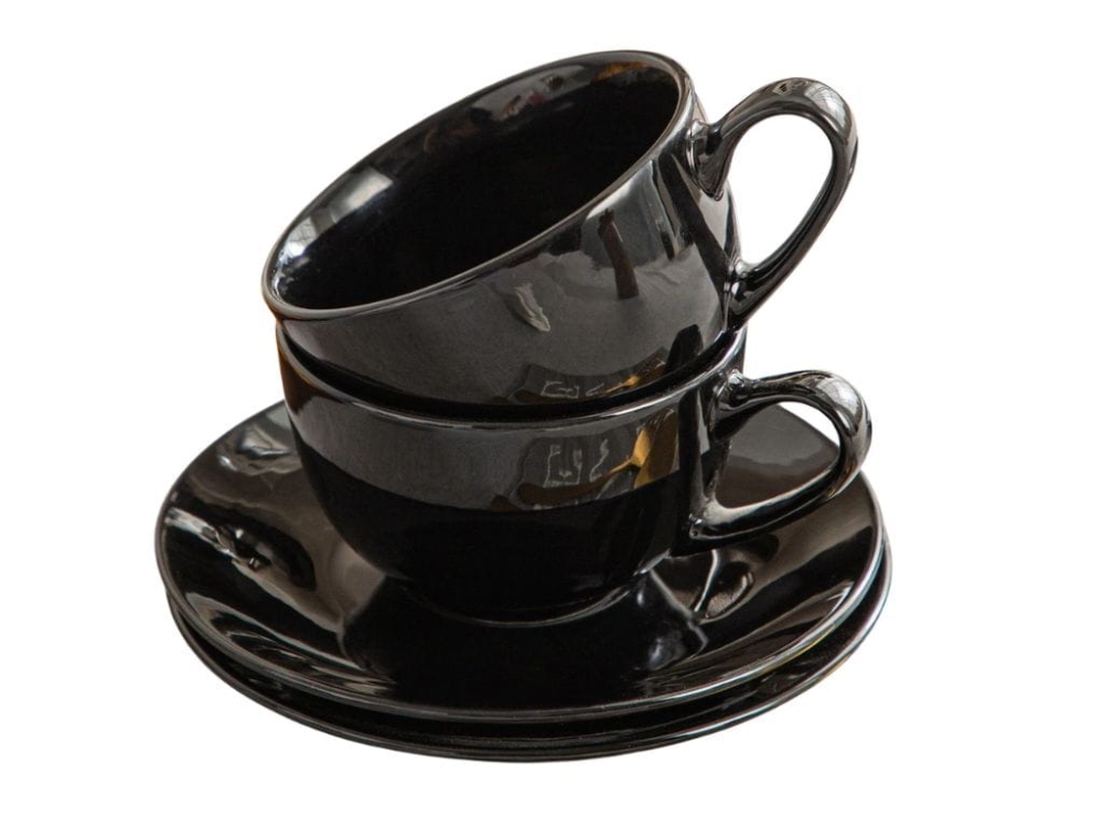 Czarna włoska porcelanowa filiżanka ze spodkiem. Elegancka i trwała, idealna do kawy, herbaty i gorącej czekolady. Nowoczesny design, praktyczny spodek, doskonała do domu i na prezent.