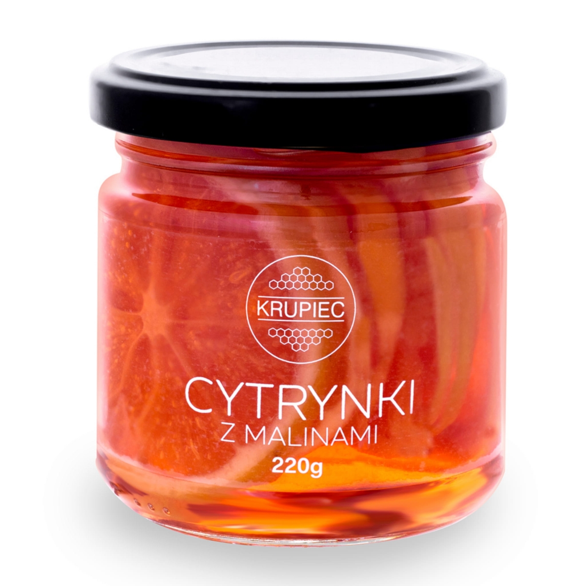 Cytrynki z malinami w syropie. Plasterki cytryny w owocowym malinowym syropie, idealne do herbaty, deserów i napojów. Naturalny, aromatyczny dodatek bez konserwantów.