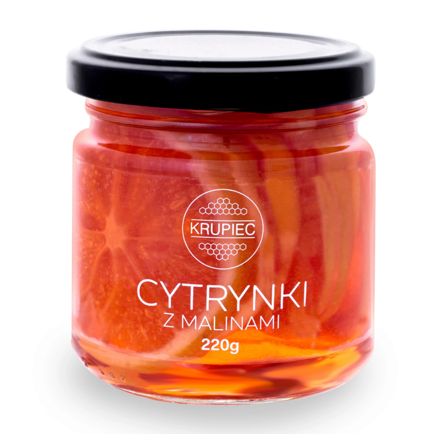 Cytrynki z malinami w syropie. Plasterki cytryny w owocowym malinowym syropie, idealne do herbaty, deserów i napojów. Naturalny, aromatyczny dodatek bez konserwantów.