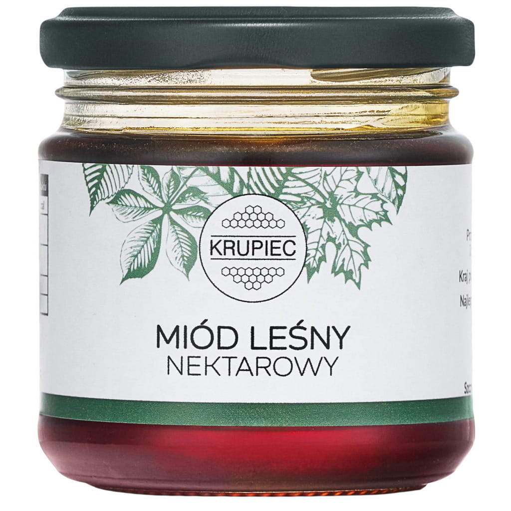 Miód leśny nektarowy w słoiku. Naturalny, aromatyczny miód z dzikich kwiatów i roślin leśnych, bez dodatków i konserwantów. Idealny do herbaty, deserów, owsianki i wypieków.