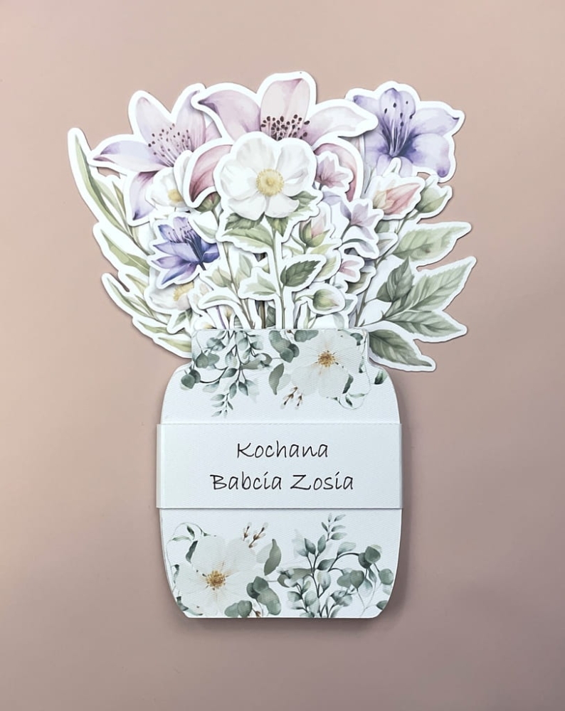Kalendarz biurkowy eco bez plastiku, z grubego papieru z papierową podstawką. Kwiatowy design – 12 miesięcy, 12 kwiatów. Piękna dekoracja biurka, możliwość dedykacji na prezent.