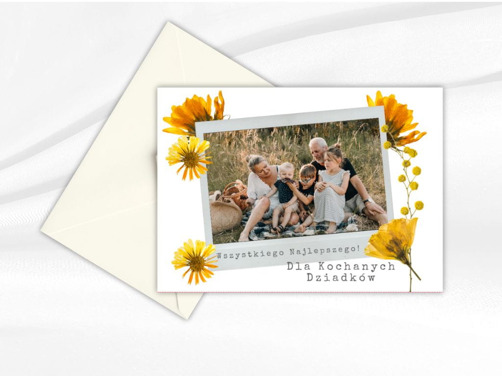 Prezent na Dzień Babci i Dziadka – personalizowana kartka ze zdjęciem dzieci, piękny druk, klasyczna forma i sentymentalna pamiątka na lata.