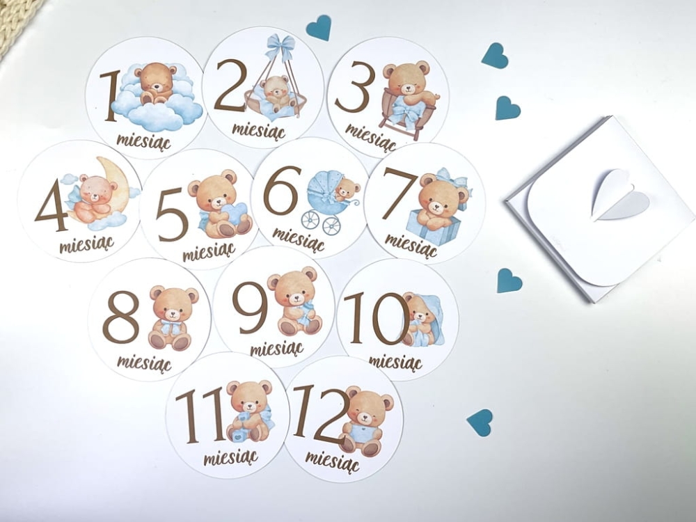 Eleganckie karty do zdjęć miesięcznych niemowlaka, wysokiej jakości druk na papierze satynowym 350 g, doskonałe na sesje zdjęciowe i jako prezent.