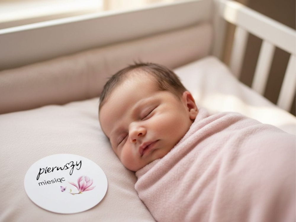 Miesięczne karty do zdjęć dziecka od 1 do 12 miesiąca, papier satynowy 350 g, idealne do dokumentowania rozwoju niemowlaka oraz jako prezent na baby shower lub chrzest.