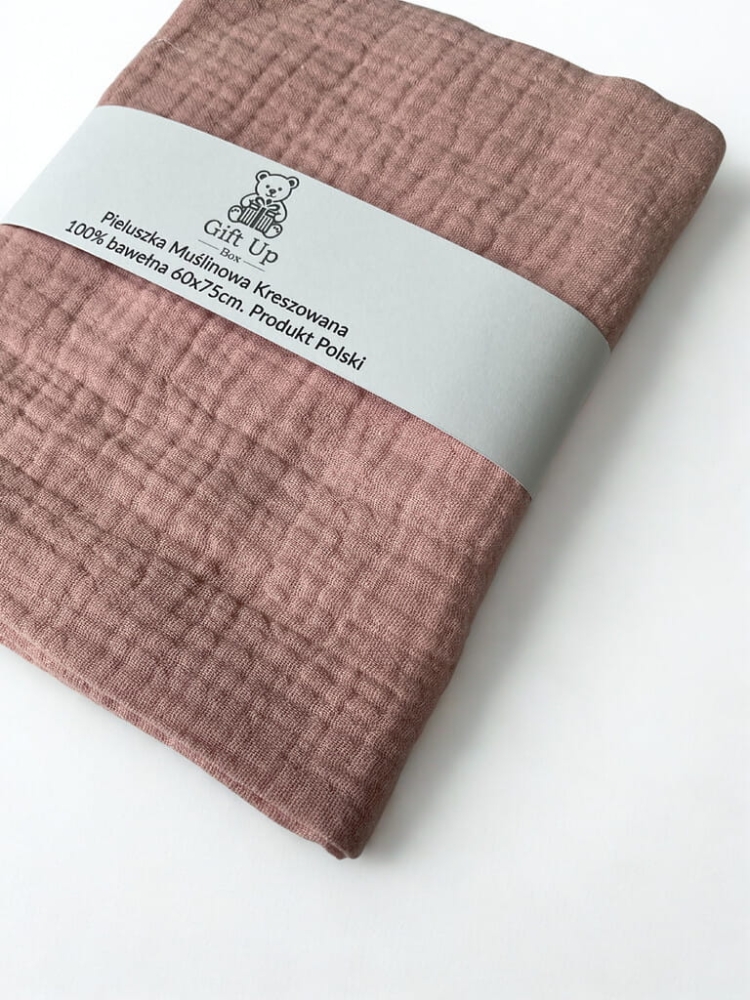 Naturalna pieluszka kreszowana z muślinu 100% bawełny. Grubsza, chłonna i wyjątkowo delikatna dla skóry dziecka. Sprawdzi się jako otulacz, podkład do przewijania lub lekki kocyk.