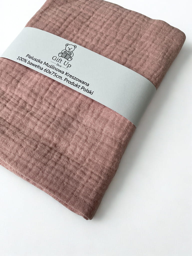 Naturalna pieluszka kreszowana z muślinu 100% bawełny. Grubsza, chłonna i wyjątkowo delikatna dla skóry dziecka. Sprawdzi się jako otulacz, podkład do przewijania lub lekki kocyk.
