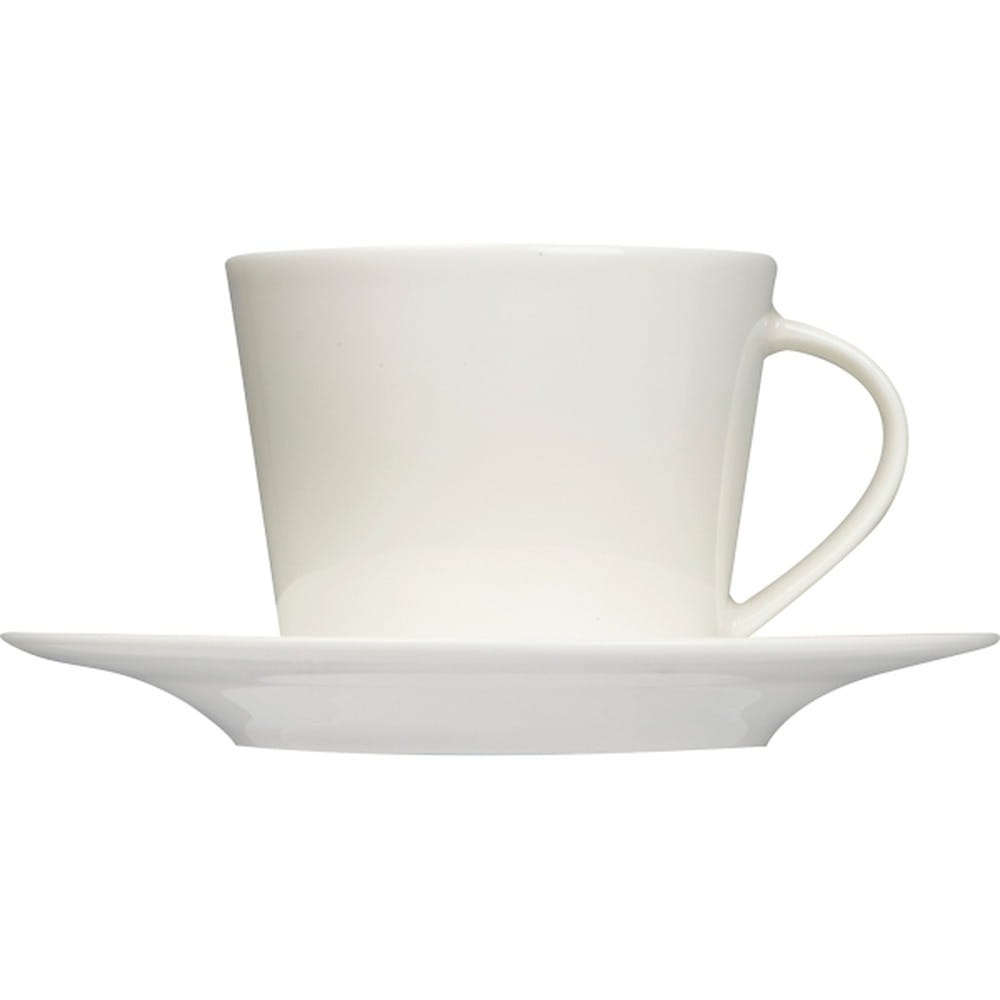 Biała klasyczna porcelanowa filiżanka ze spodkiem 175 ml. Elegancki, ponadczasowy zestaw do kawy i herbaty. Trwała porcelana, idealna do domu, biura i na prezent.