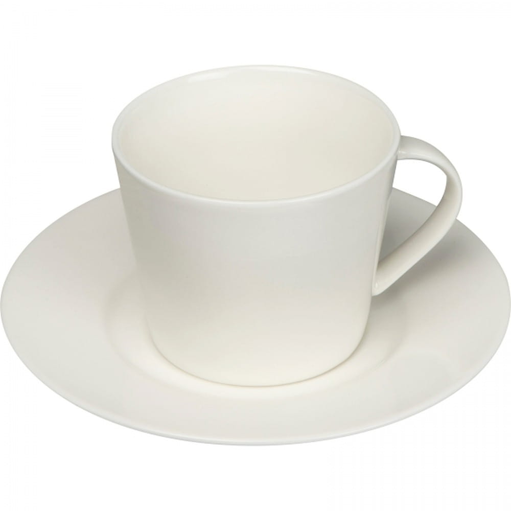 Biała klasyczna porcelanowa filiżanka ze spodkiem 175 ml. Elegancki, ponadczasowy zestaw do kawy i herbaty. Trwała porcelana, idealna do domu, biura i na prezent.