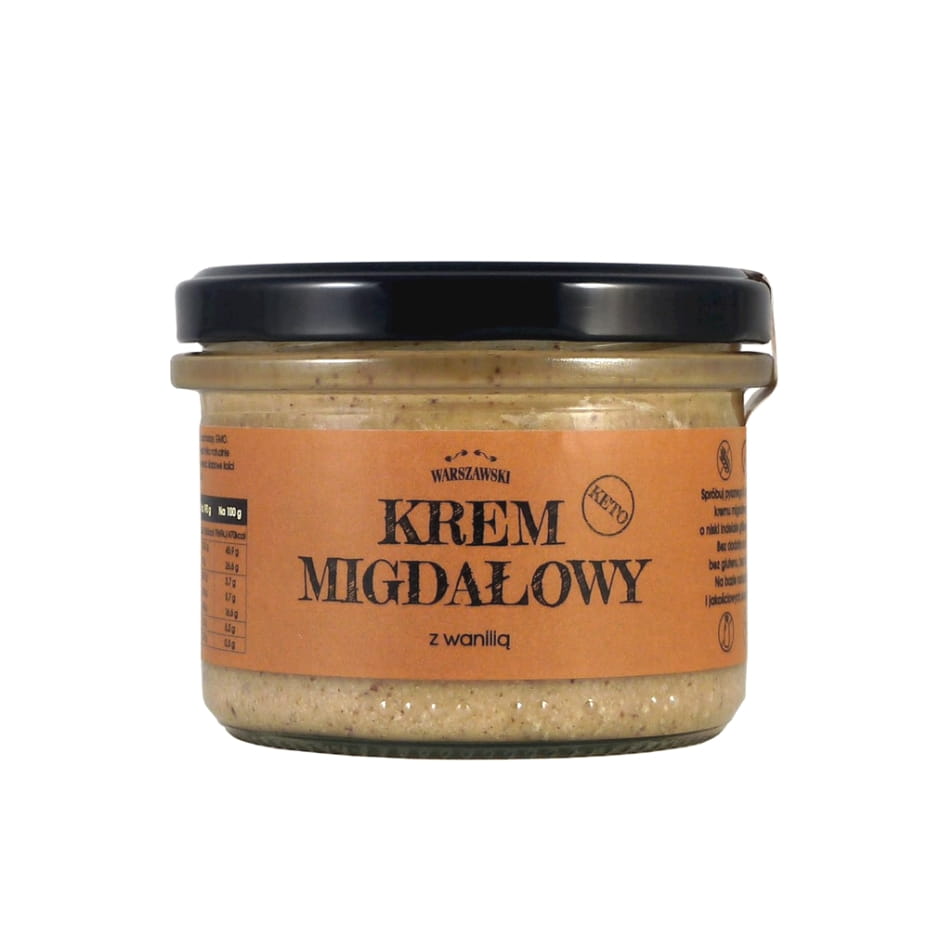 Krem migdałowy bez cukru i oleju palmowego. Naturalny, zdrowy krem z migdałów i kokosa, idealny do kanapek, owsianki, deserów i wypieków. Pyszna i zdrowa przekąska dla każdego.