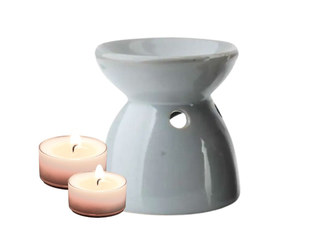 szary, ceramiczny kominek na olejek na wosk zapachowy szary gładki błyszczący, wystarczy dodać tealight i cieszyć się zapachem
