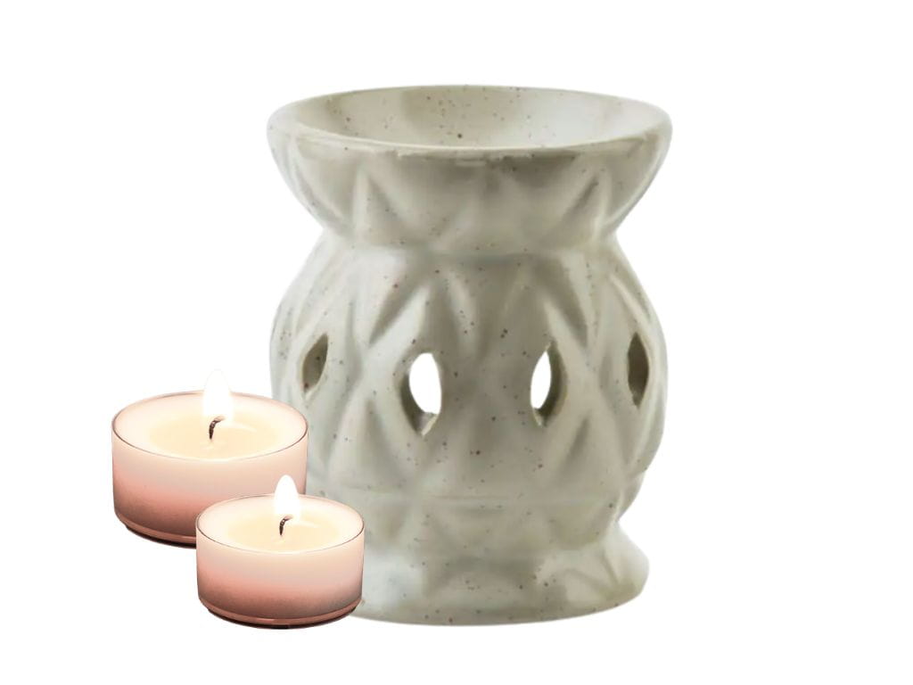 Ceramiczny kominek na olejki zapachowe beżowy na woski zapachowe podgrzewacze tealight